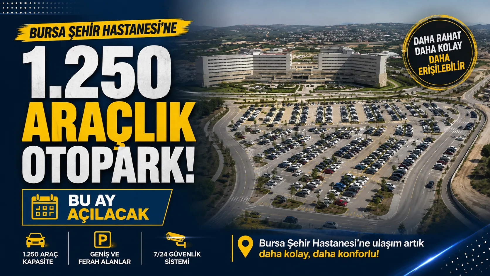 Bursa Şehir Hastanesi’ne 1.250 araçlık otopark bu ay açılacak