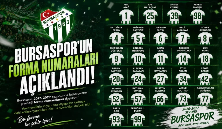 Bursaspor, 2026-2027 sezonu forma numaralarını açıkladı