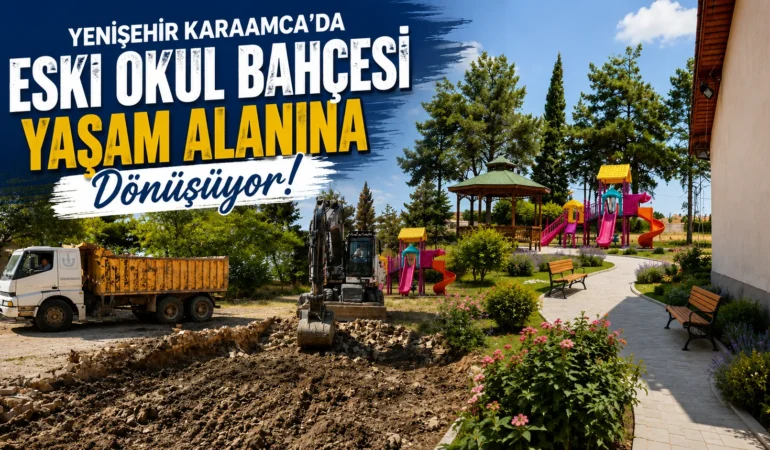 Yenişehir Karaamca’da eski okul bahçesi yaşam alanına dönüşüyor