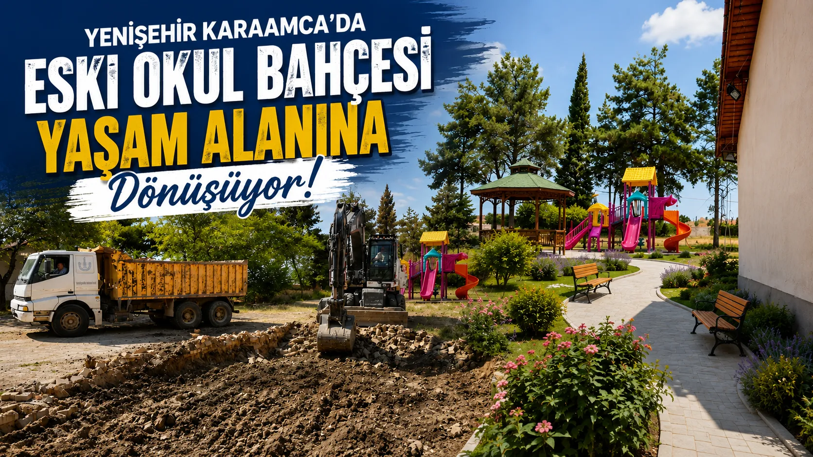 Yenişehir Karaamca’da eski okul bahçesi yaşam alanına dönüşüyor